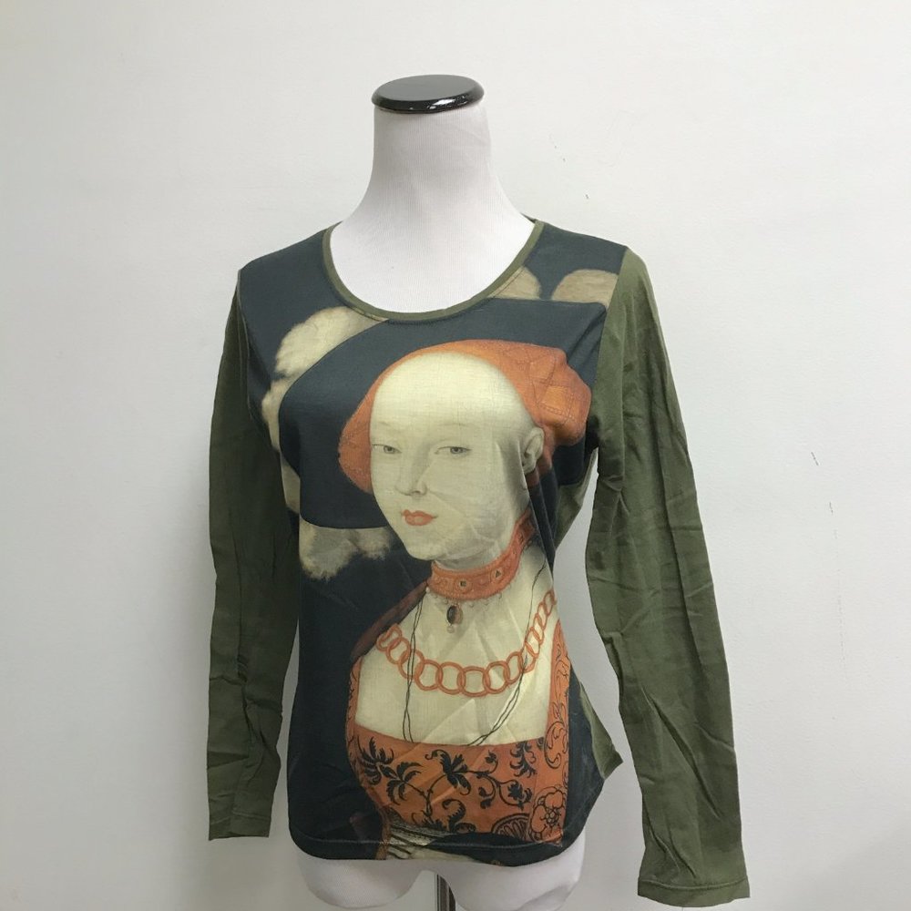 Jordi Nogues t shirt dark green graphic long sleeve cotton M art to wear
